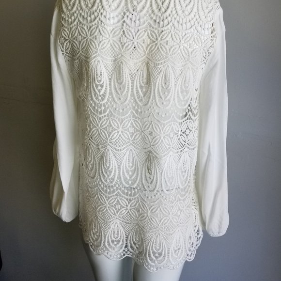 NWT JOIE Porcelain Cream Off White Blouse w. Crochet Lace Back Panel MSRP $238 - Picture 5 of 13